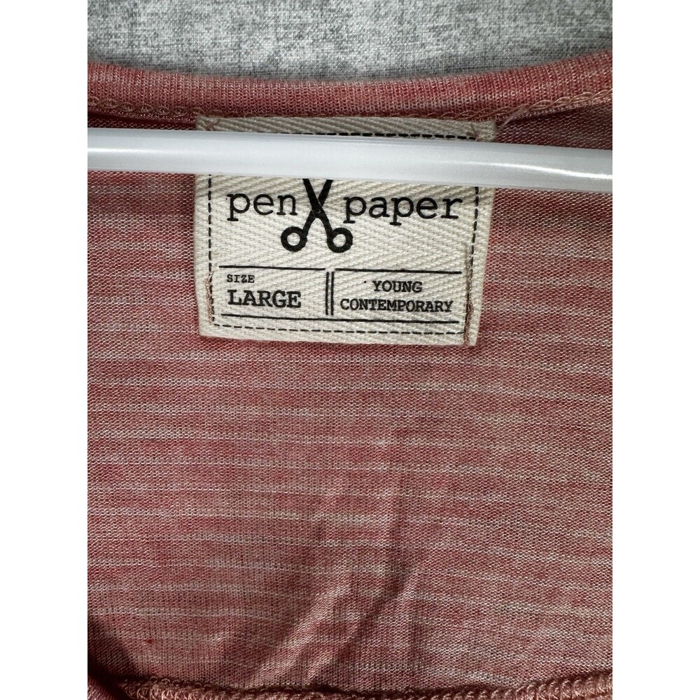 Pen Paper Cold Shoulder Knit Pink Striped Top Women’s Size Large Semi Sheer - Picture 2 of 7